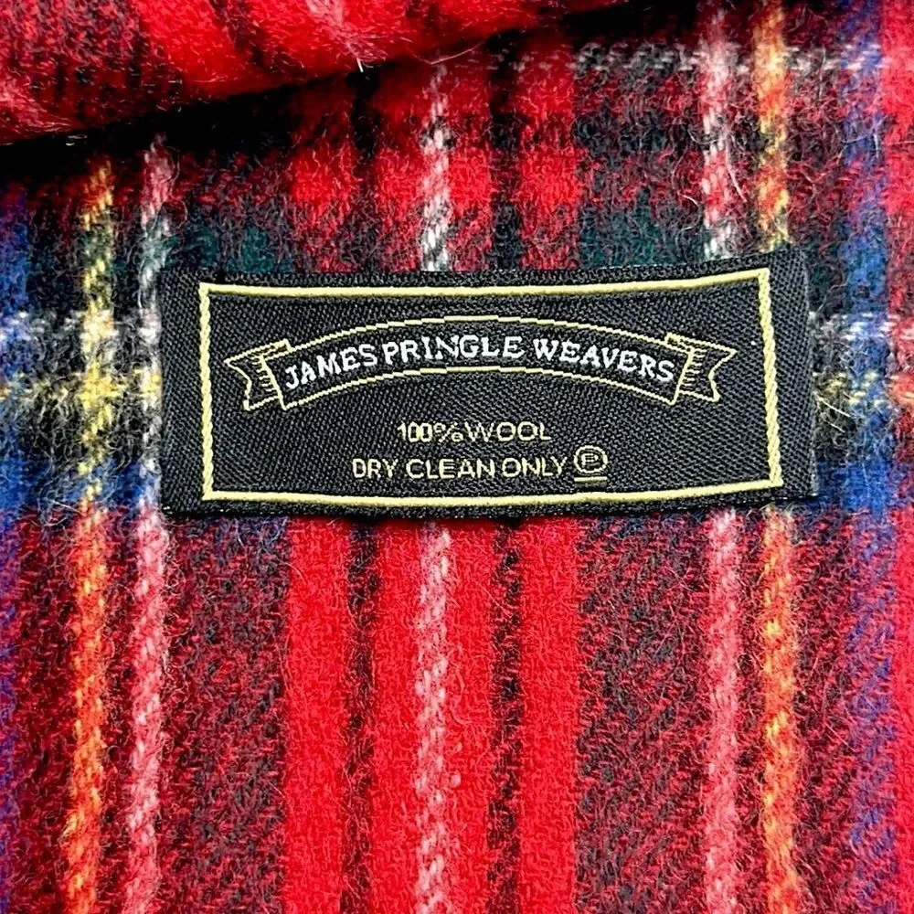 James Pringle Weavers Wool Scarf Red Tartan Men’s Women’s
